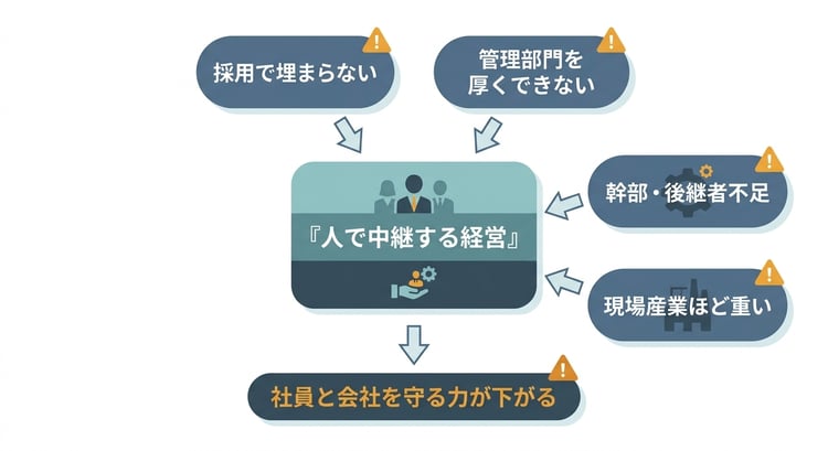 人手不足より先に会社の回し方が限界を迎える構造図
