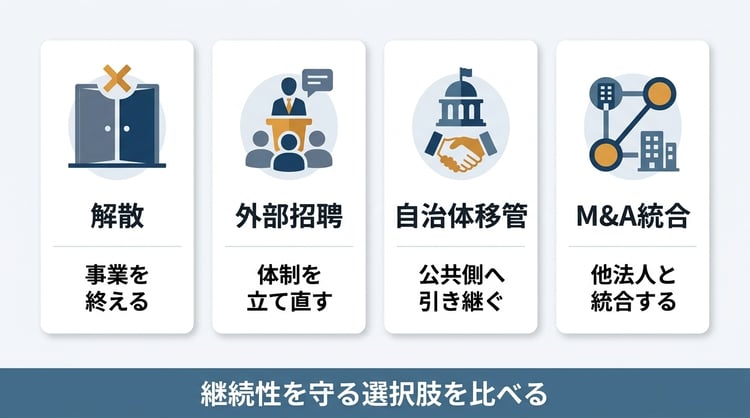 社会福祉法人の事業継続に向けた選択肢を比較した図