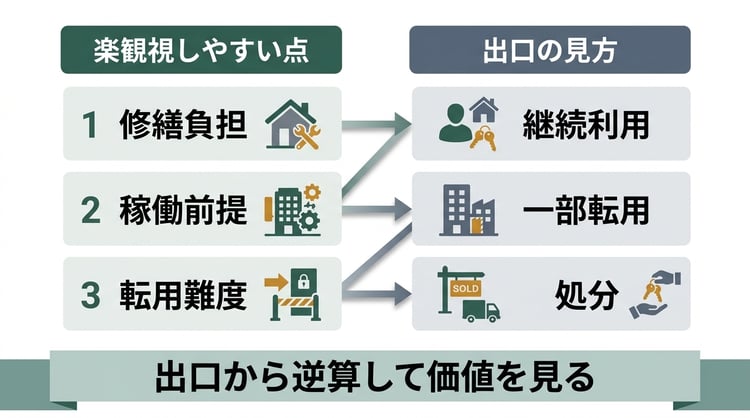 郊外エリアの土地評価で見るべき出口戦略を整理した図