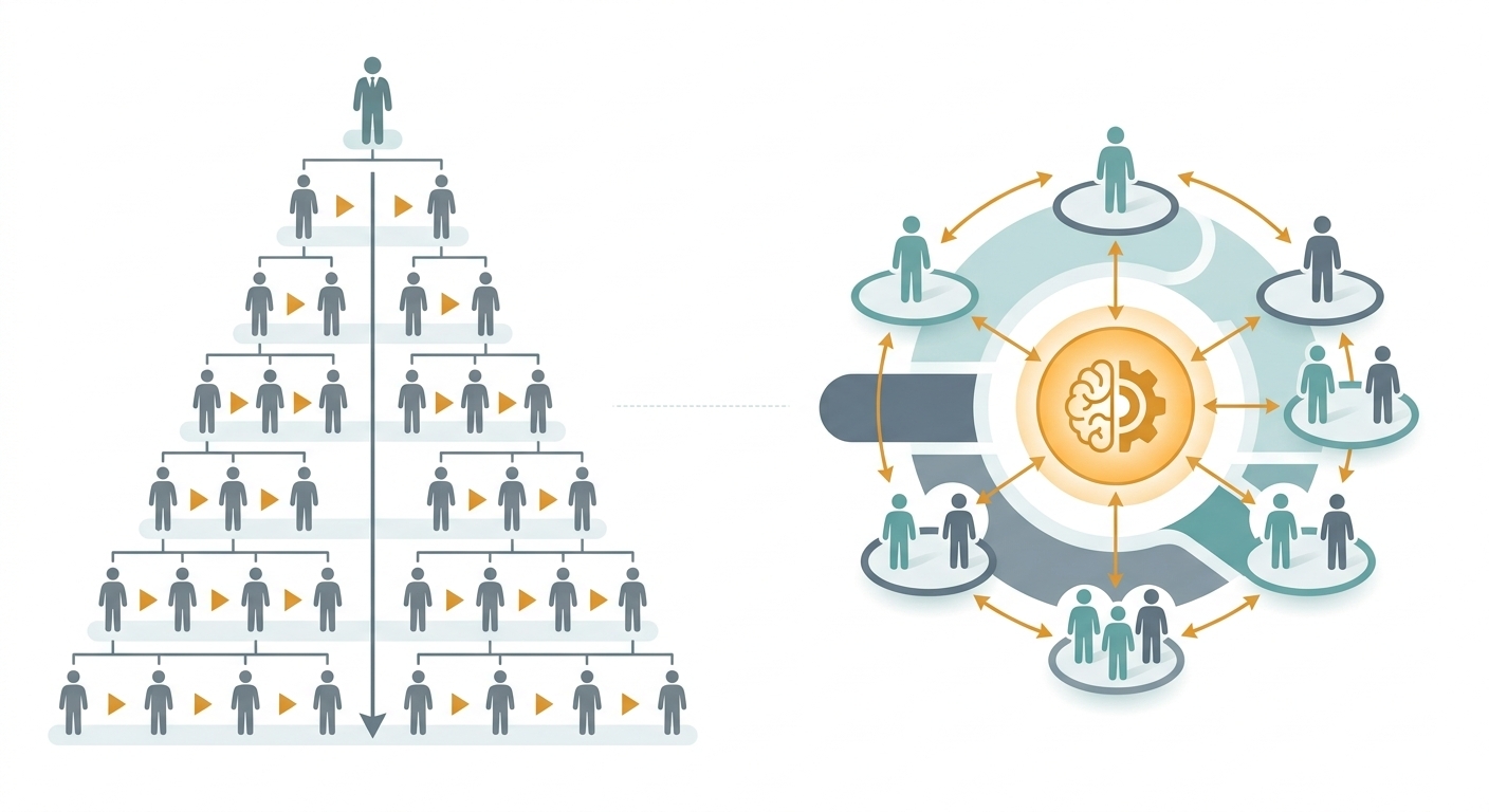 従来型組織とAX時代の組織の比較図